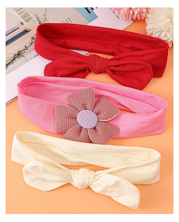 Babyhug Headbands with Knot Detailing & Floral Applique Pack of 3 - Multicolor