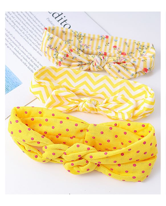 Babyhug Headbands with Knot Detailing Pack of 3 - Yellow