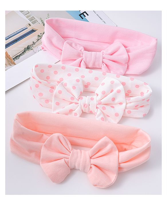 Babyhug Bow Applique Headbands Pack of 3 - Pink
