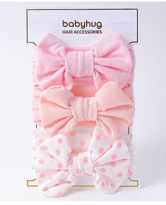 Babyhug Bow Applique Headbands Pack of 3 - Pink