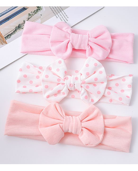 Babyhug Bow Applique Headbands Pack of 3 - Pink