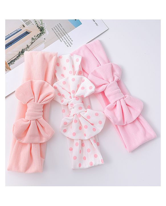 Babyhug Bow Applique Headbands Pack of 3 - Pink
