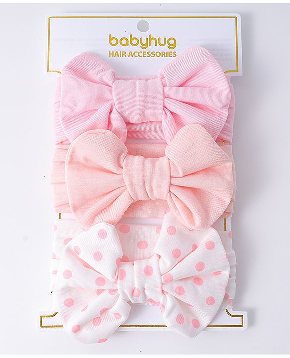 Babyhug Bow Applique Headbands Pack of 3 - Pink