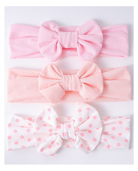 Babyhug Bow Applique Headbands Pack of 3 - Pink