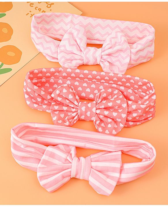 Babyhug Bow Applique Headbands Pack of 3 - Pink