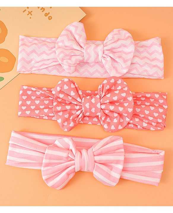 Babyhug Bow Applique Headbands Pack of 3 - Pink
