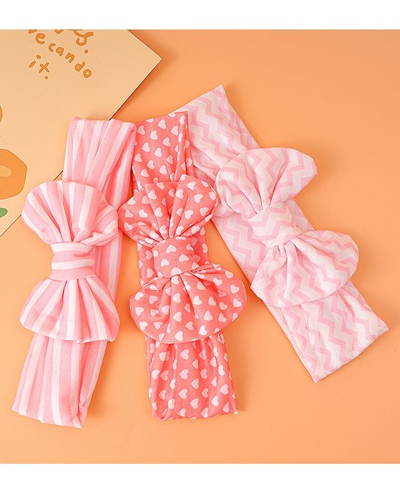 Babyhug Bow Applique Headbands Pack of 3 - Pink