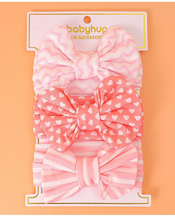 Babyhug Bow Applique Headbands Pack of 3 - Pink