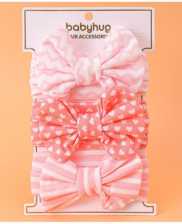 Babyhug Bow Applique Headbands Pack of 3 - Pink