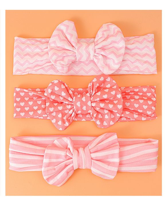 Babyhug Bow Applique Headbands Pack of 3 - Pink