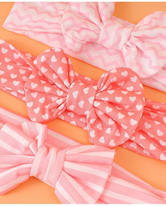 Babyhug Bow Applique Headbands Pack of 3 - Pink