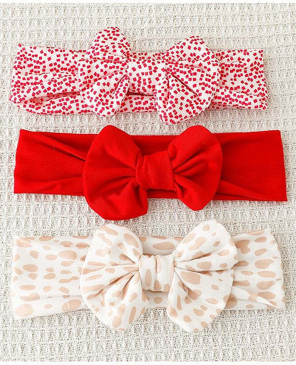 Babyhug Bow Applique Headbands Pack of 3 - Multicolor