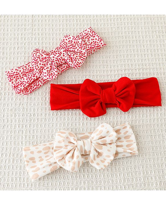 Babyhug Bow Applique Headbands Pack of 3 - Multicolor