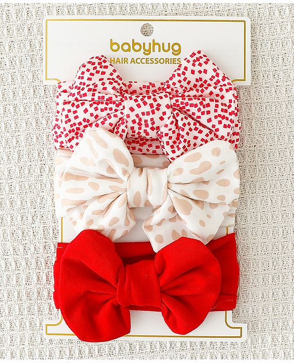 Babyhug Bow Applique Headbands Pack of 3 - Multicolor
