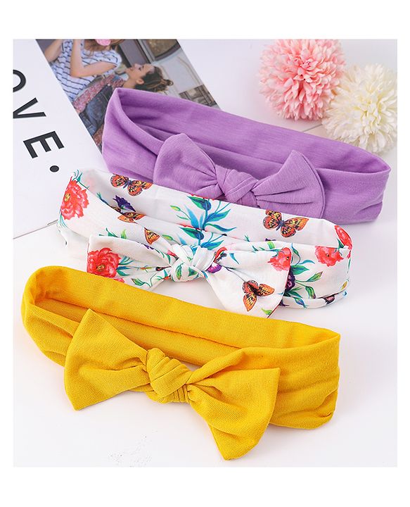 Babyhug Headbands with Knot Detailing with Floral Print Pack of 3 - Multicolor