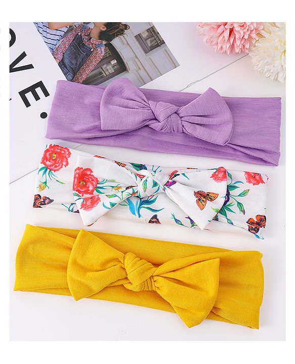 Babyhug Headbands with Knot Detailing with Floral Print Pack of 3 - Multicolor