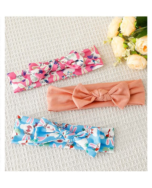 Babyhug Bow Applique Headbands Pack of 3 - Multicolor