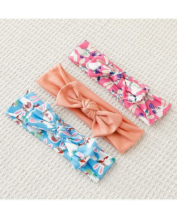 Babyhug Bow Applique Headbands Pack of 3 - Multicolor
