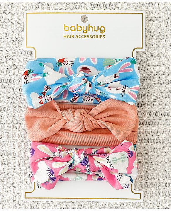 Babyhug Bow Applique Headbands Pack of 3 - Multicolor