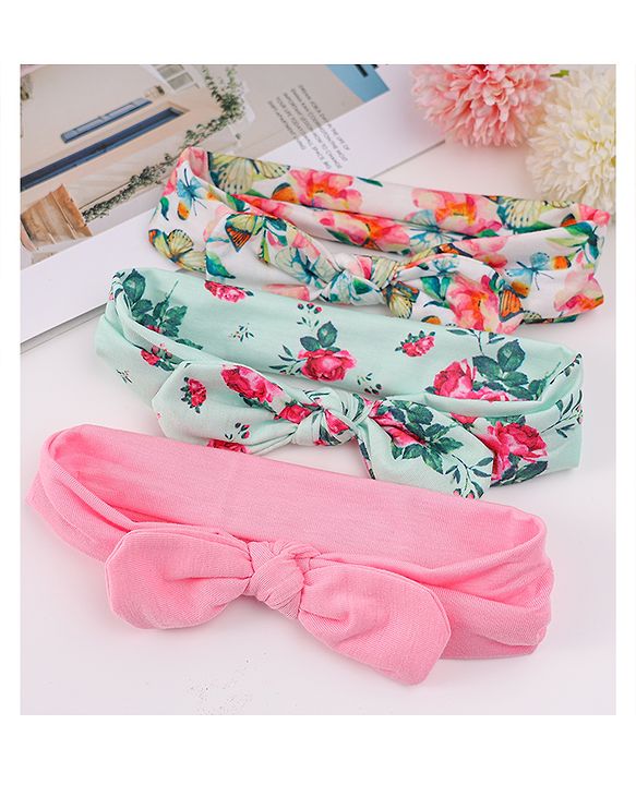 Babyhug Headbands with Knot Detailing with Floral Print Pack of 3 - Multicolor