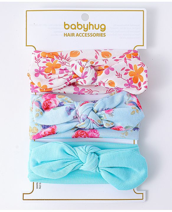 Babyhug Bow Applique Headbands Pack of 3 - Multicolor