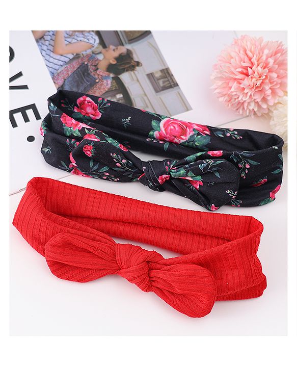 Babyhug Free Size Headbands Bow Detailing & Floral Print Pack of 2 - Red