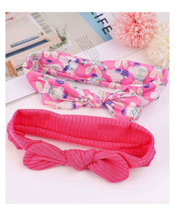Babyhug Free Size Headbands with Bow Detailing and Rabbit Design Pack of 2 - Pink