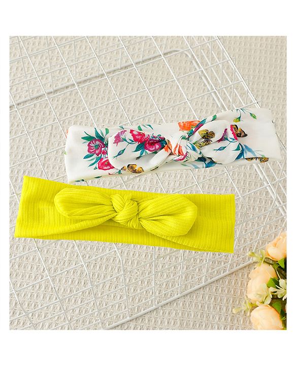 Babyhug Free Size Headbands with Bow Detailing & Floral Print Pack of 2 - Yellow
