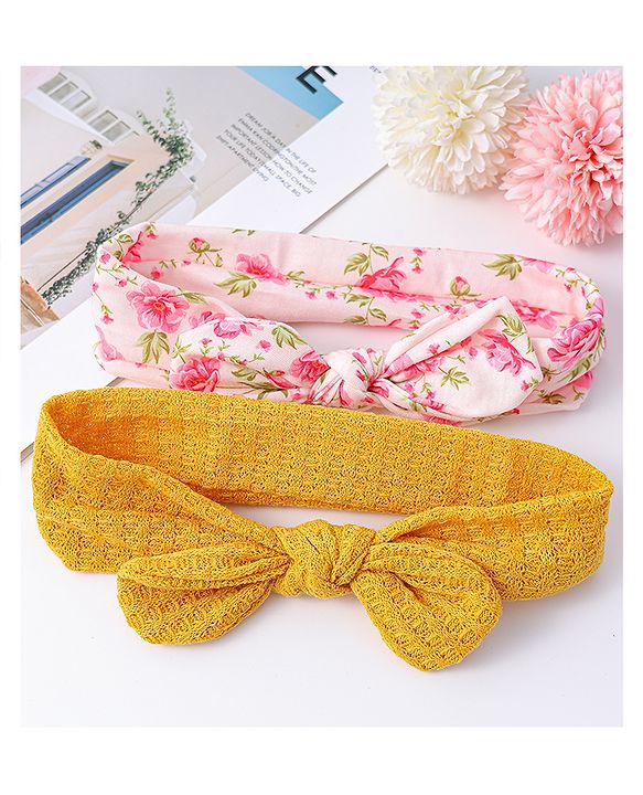 Babyhug Free Size Headbands with Bow Detailing & Floral Print Pack of 2 - Yellow