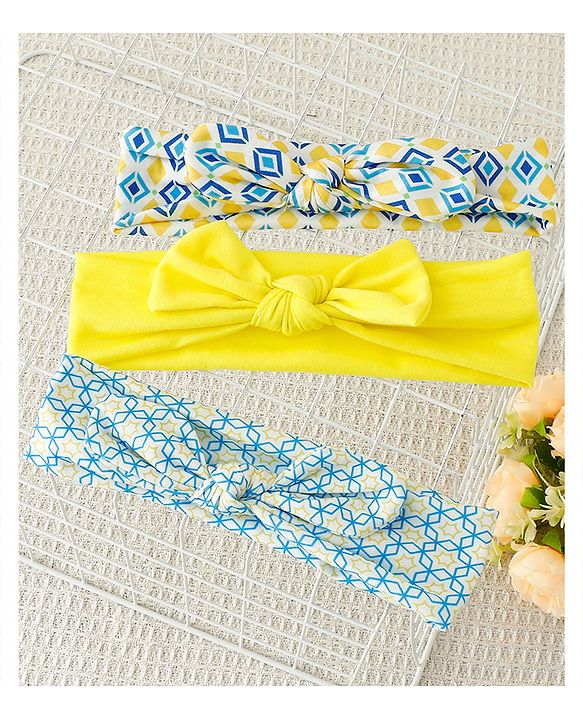 Babyhug Free Size Headbands with Bow Detailing and Geometric Print Pack of 3 - Yellow