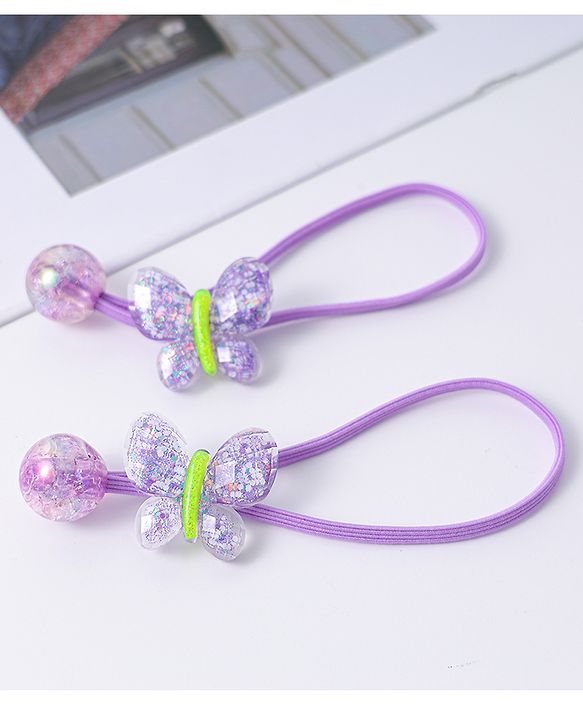 Pine Kids Free Size Rubber Bands with Butterfly Applique Set of 2 -  Purple
