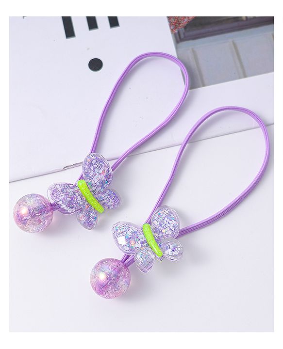 Pine Kids Free Size Rubber Bands with Butterfly Applique Set of 2 -  Purple