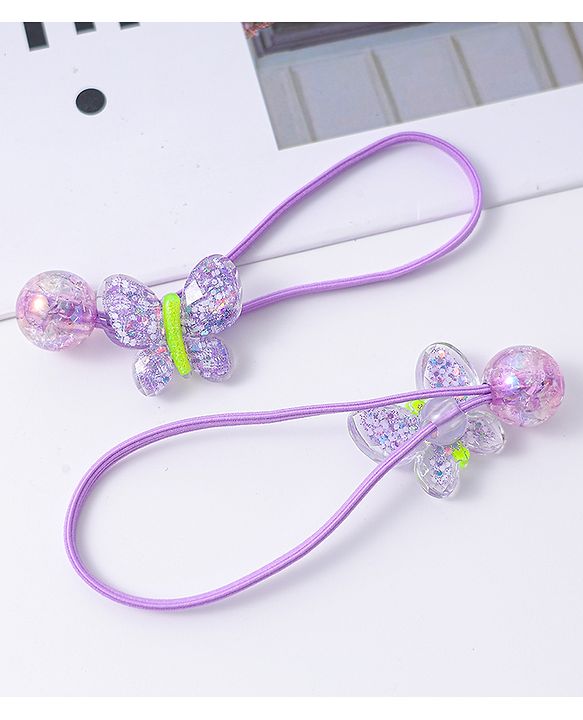 Pine Kids Free Size Rubber Bands with Butterfly Applique Set of 2 -  Purple