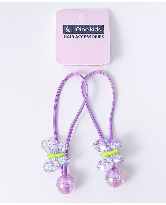 Pine Kids Free Size Rubber Bands with Butterfly Applique Set of 2 -  Purple