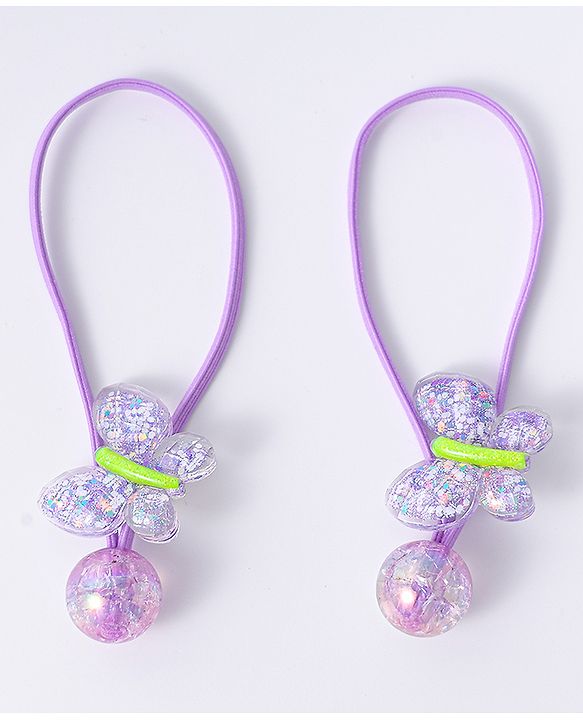 Pine Kids Free Size Rubber Bands with Butterfly Applique Set of 2 -  Purple