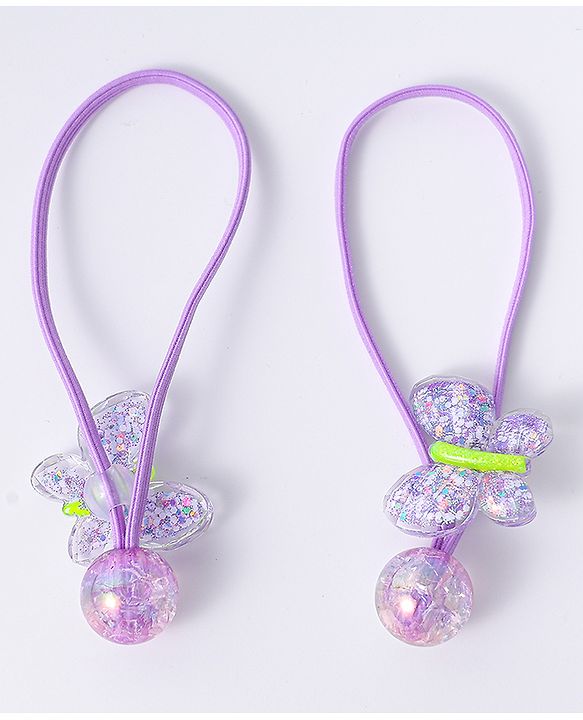 Pine Kids Free Size Rubber Bands with Butterfly Applique Set of 2 -  Purple