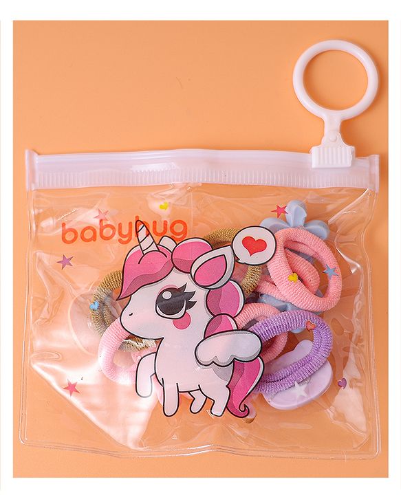 Babyhug Free Size Rubber Bands  with Floral Kitten and Bear Applique Pack of 8 - Pink Blue and Brown