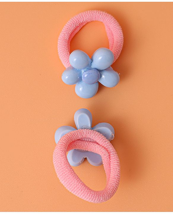 Babyhug Free Size Rubber Bands  with Floral Kitten and Bear Applique Pack of 8 - Pink Blue and Brown