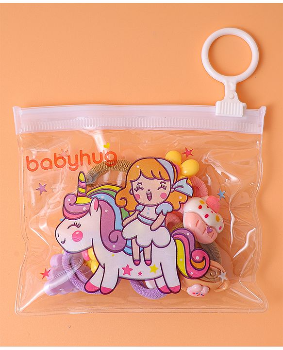 Babyhug Free Size  Rubber Bands with Floral Fruit and Cupcake Applique Pack of 8 - Brown Pink and Yellow
