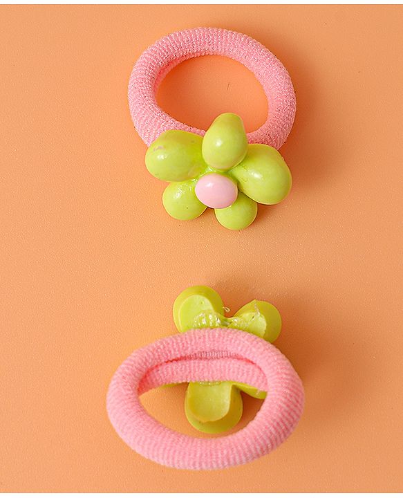 Babyhug Free Size Rubber Bands with Floral Bear and Donut Applique Pack of 8 - Pink Yellow and Brown