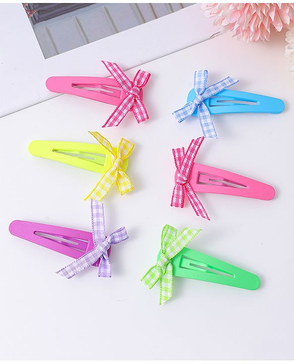 Babyhug Free Size Snap Clips With Bow Applique Pack Of 6 - Multi Colour