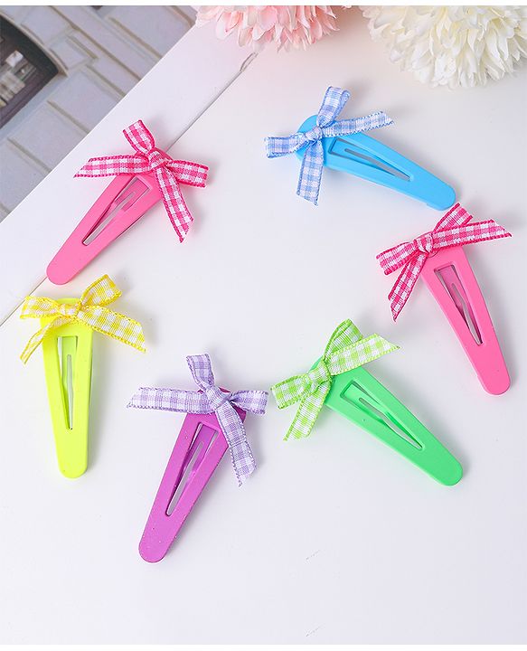 Babyhug Free Size Snap Clips With Bow Applique Pack Of 6 - Multi Colour