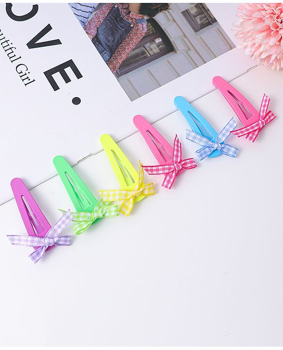 Babyhug Free Size Snap Clips With Bow Applique Pack Of 6 - Multi Colour