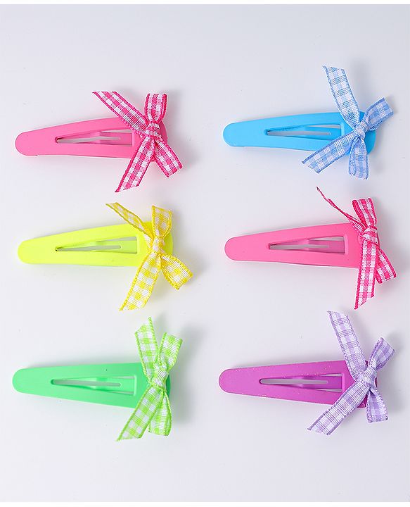 Babyhug Free Size Snap Clips With Bow Applique Pack Of 6 - Multi Colour