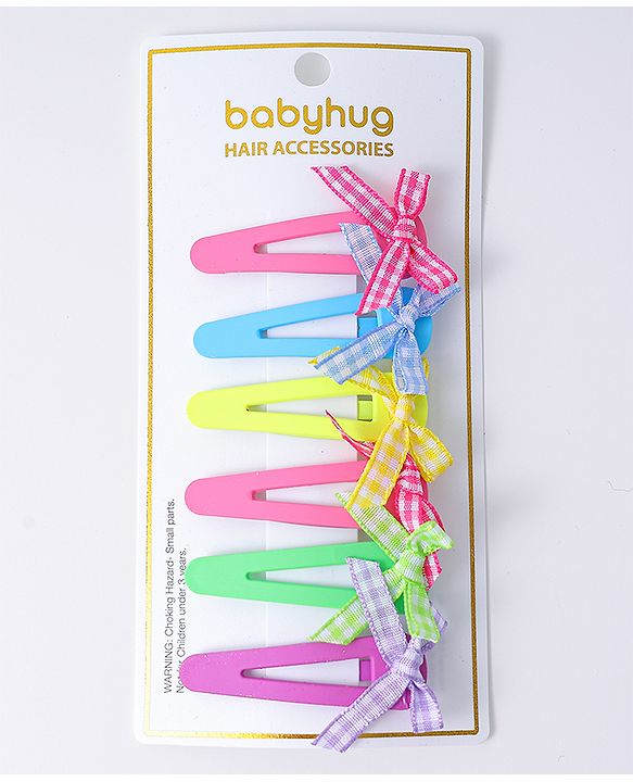 Babyhug Free Size Snap Clips With Bow Applique Pack Of 6 - Multi Colour