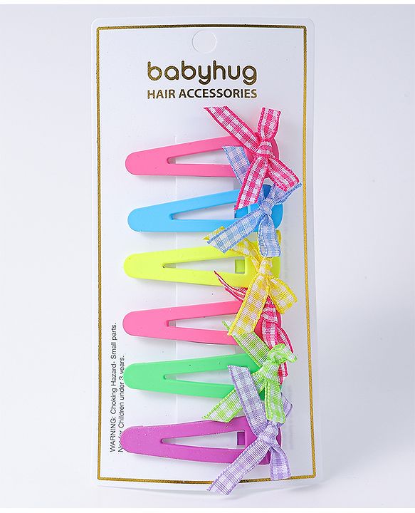 Babyhug Free Size Snap Clips With Bow Applique Pack Of 6 - Multi Colour