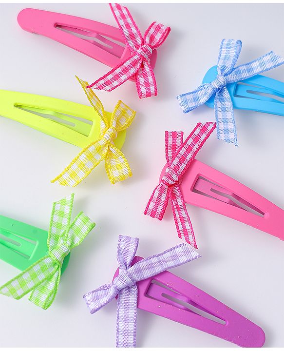 Babyhug Free Size Snap Clips With Bow Applique Pack Of 6 - Multi Colour