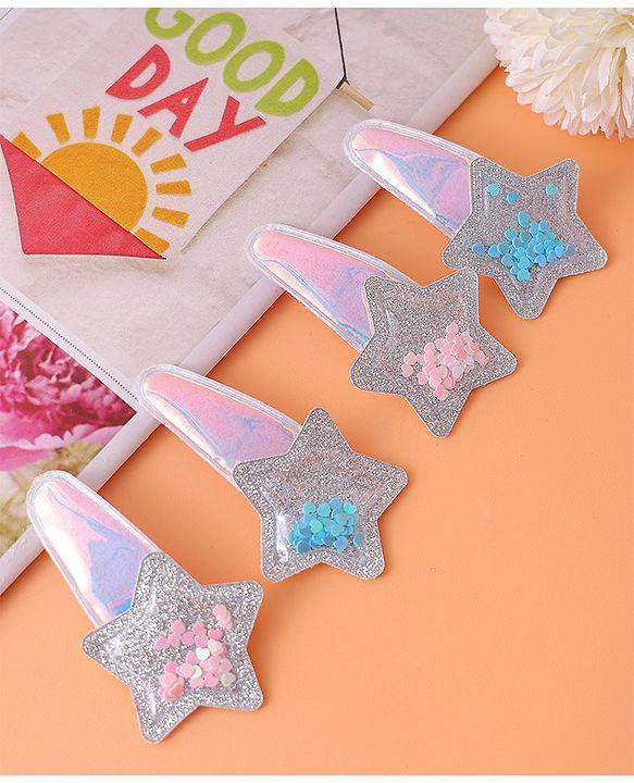 Babyhug Snap Clips with Star Applique Pack of 4 - Multicolor