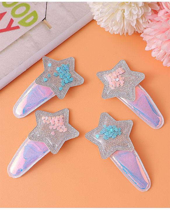 Babyhug Snap Clips with Star Applique Pack of 4 - Multicolor
