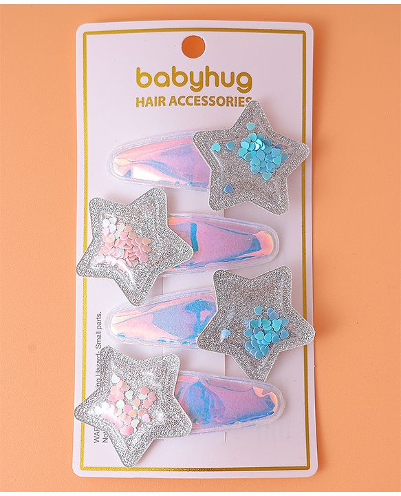 Babyhug Snap Clips with Star Applique Pack of 4 - Multicolor